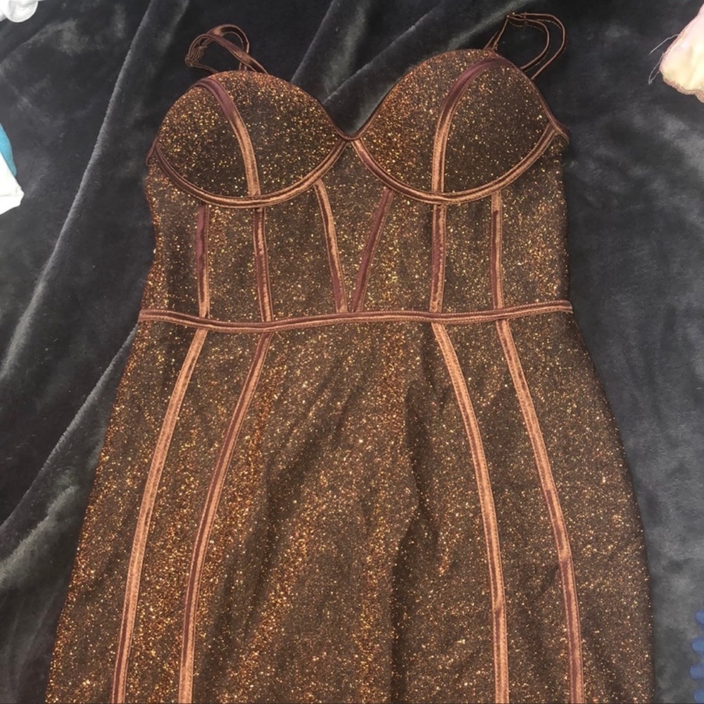 Bronze shimmer corset sparkly dress